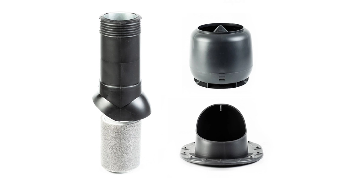 Комплект Starke труба вентиляционная D-125мм проходной элемент колпак для плоской кровли серый